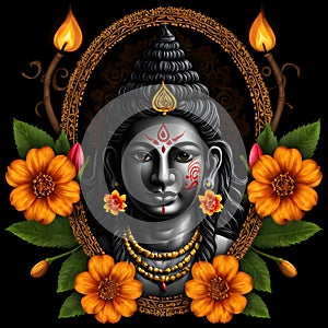 Maha shivratri illustration of trishul damru and flowers with black background shivratri post