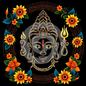 Maha shivratri illustration of trishul damru and flowers with black background shivratri post