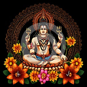 Maha shivratri illustration of trishul damru and flowers with black background shivratri post