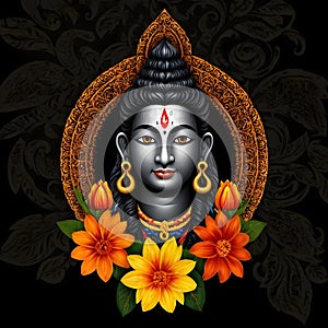 Maha shivratri illustration of trishul damru and flowers with black background shivratri post