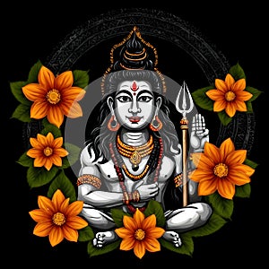 Maha shivratri illustration of trishul damru and flowers with black background shivratri post