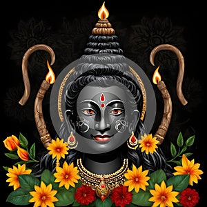 Maha shivratri illustration of trishul damru and flowers with black background shivratri post