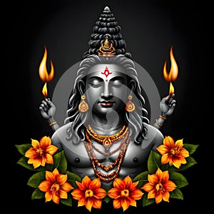 Maha shivratri illustration of trishul damru and flowers with black background shivratri post