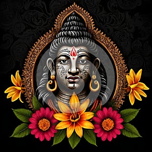 Maha shivratri illustration of trishul damru and flowers with black background shivratri post