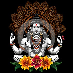 Maha shivratri illustration of trishul damru and flowers with black background shivratri post photo