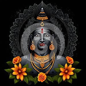 Maha shivratri illustration of trishul damru and flowers with black background shivratri post photo