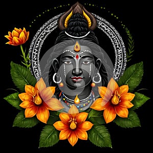 Maha shivratri illustration of trishul damru and flowers with black background shivratri post photo