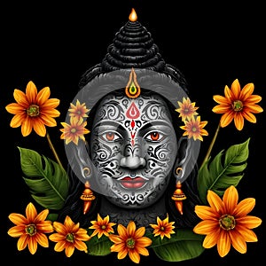 Maha shivratri illustration of trishul damru and flowers with black background shivratri post photo