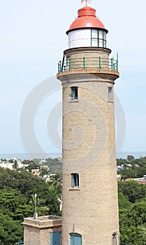 Mahabalipuram lighthouse and blue sky. Natural