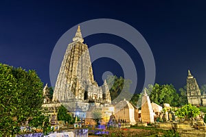 Mahabodhi temple at night, bodh gaya, India. The site where Gautam Buddha attained enlightenment