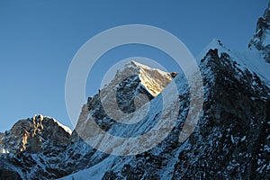 Mahalangur Himal mountain range at sunrise in Himalayas