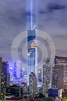 Mahanakhon Building light show of Bangkok, Thailand., Night of l