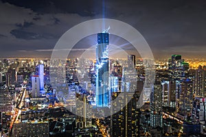 Mahanakorn tower at Bangkok city with skyline at night, Thailand