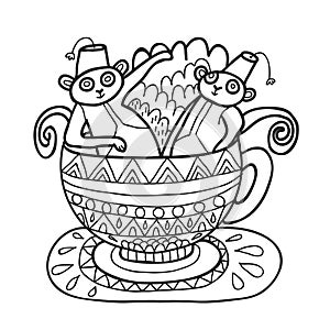 Maharaja Garden set. Capuccino monkeys. Coloring page.