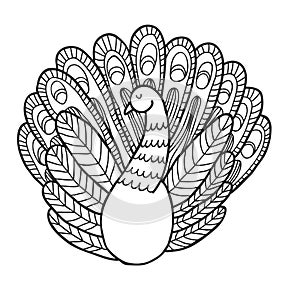 Maharaja Garden set. Peacock. Coloring page.