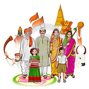 Maharashtrian family showing culture of Maharashtra, India