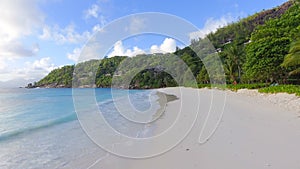 Mahe Beach, Seychelles. Aerial view of tropical coastline on a sunny day