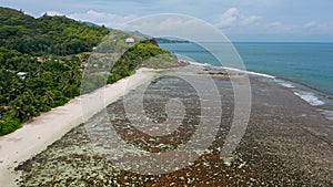 Mahe Island, Seychelles. Aerial view of tropical ocean shallow lagoon at Anse Forbans