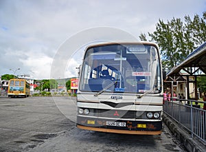 Local bus at Mahebourg station in Mauritius
