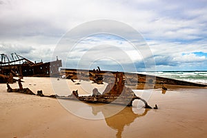 Shipwreck Maheno Fraser Island, Australia, Shipwreck and dramatic sky