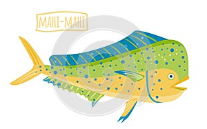 Mahi-mahi, vector cartoon illustration