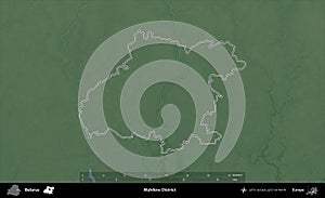 Mahilow District outlined, Belarus. Physical