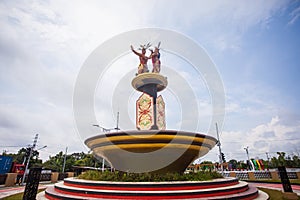 Mahir Mahar Monument in Palangkaraya, The monument depicts a pair of traditional dancers of Central Kalimantan.