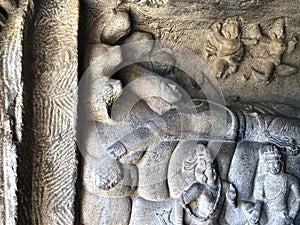 Mahishasuramardini cave temple, bas-relief sculptures at Mahabalipuram, Tamil nadu