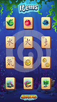 Mahjong fish world - item set fire, water, earth, air anr other