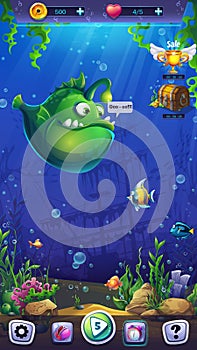 Mahjong fish world - vector illustration mobile format playing field