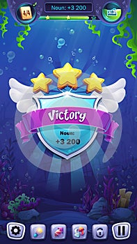 Mahjong fish world - vector illustration mobile format victory window