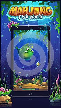 Mahjong fish world - vector mobile format marine illustration