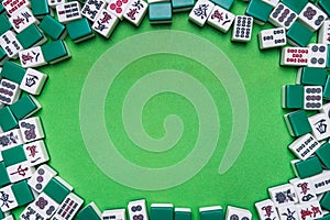 Mahjong tiles on Green background
