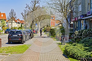 Street view with a bikeway in a small town south of Berlin