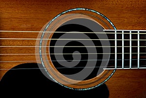 Mahogany Acoustic Guitar Soundhole and Rosette Inlay Closeup