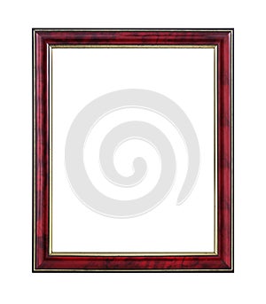 Mahogany and gold wooden picture frame on white background with clipping path