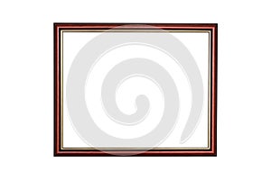 Mahogany and gold wooden picture frame on white background with clipping path