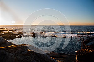 Mahon Pool famous rockpool in Maroubra, Sydney during sunset