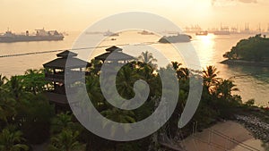 mai 03, 2019: View to the suspension bridge at the Palawan beach at Sentosa island, Singapore.