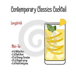 Mai-tai alcoholic cocktail vector illustration recipe isolated