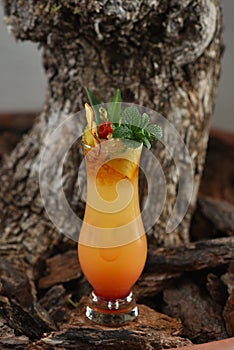 Mai Tai cocktail, an alcoholic drink based on rum and juice