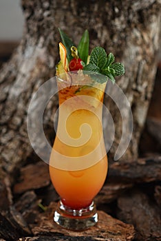 Mai Tai cocktail, an alcoholic drink based on rum and juice