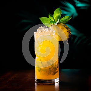 Mai Tai cocktail in a classic tiki glass with crushed ice and a fresh mint