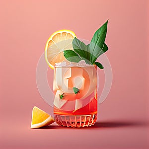 Mai Tai Cocktail on Pink Background, Tropical Coctail, Maitai Drink, Abstract Generative AI Illustration