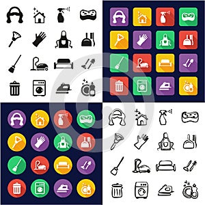 Maid All in One Icons Black & White Color Flat Design Freehand Set