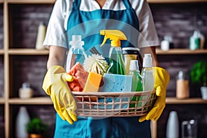 Maid with Basket of Cleaning Products - Generative AI