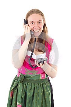 Maid dialling her friend photo