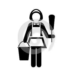 Maid with dust cleaner vector icon