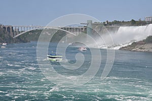 Maid of the Mist and Hornblower Niagara Cruises tourist boats at Niagara Falls, Ontario, in Canada