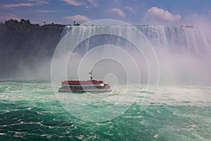 The The Maid of mist at the impressive Niagara Falls, Ontario, Canada